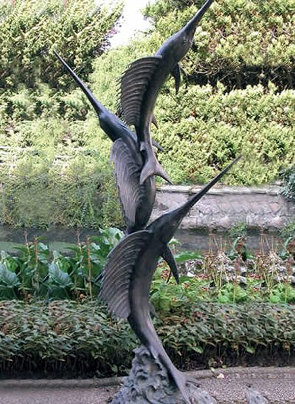 Hollow Cast Bronze Three Sailfish Fountain-1