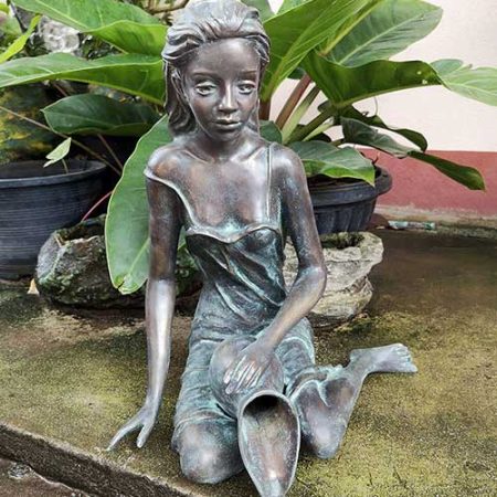 Bronze Figure Daisy with a Jug : Large in Green : Escar UK Bronze