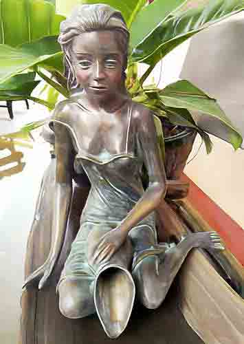 Bronze Figure Daisy with a Jug : Small : Green-2 : Escar UK Bronze