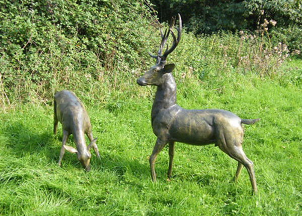 Hollow Cast Bronze Deer : White-tailed Deer : Mating Pair-1