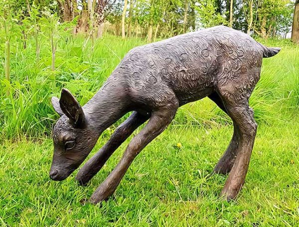 Bronze White-tailed Fawn Grazing : Escar UK Bronze