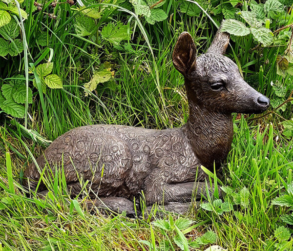 Hollow Cast Bronze Deer : White-tailed Deer Fawn : Lying Down-1