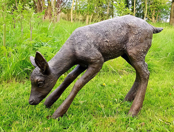 Hollow Cast Bronze Deer : White-tailed Fawn : Grazing-1