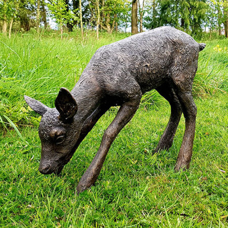 Hollow Cast Bronze Deer : White-tailed Fawn : Grazing