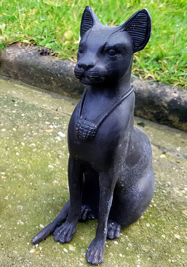 Hollow Cast Bronze Seated Egyptian Cat : Black-1