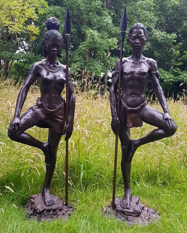 Hollow Cast Bronze Figures : African Maasai Warrior Couple-1