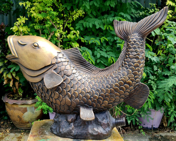 Hollow Cast Bronze Fountain : Koi Carp Filter-Head-4