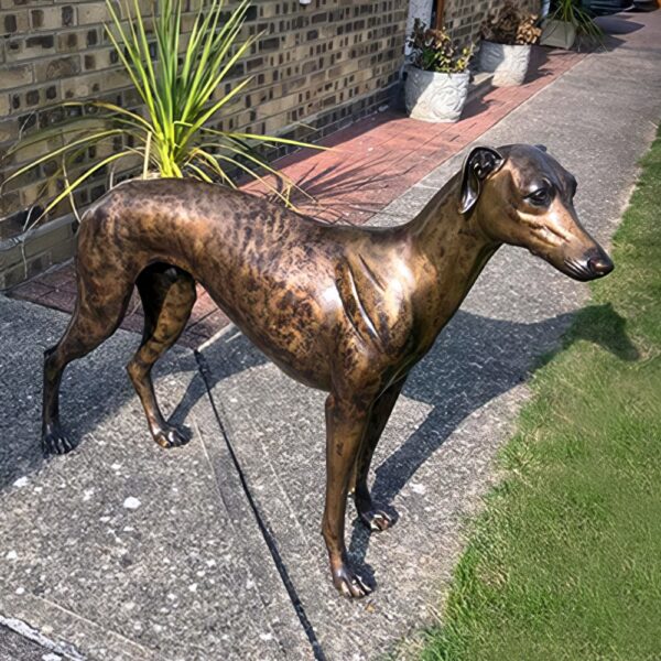 Hollow Cast Bronze Dog : Greyhound : Brindle : Brindle Coat-1