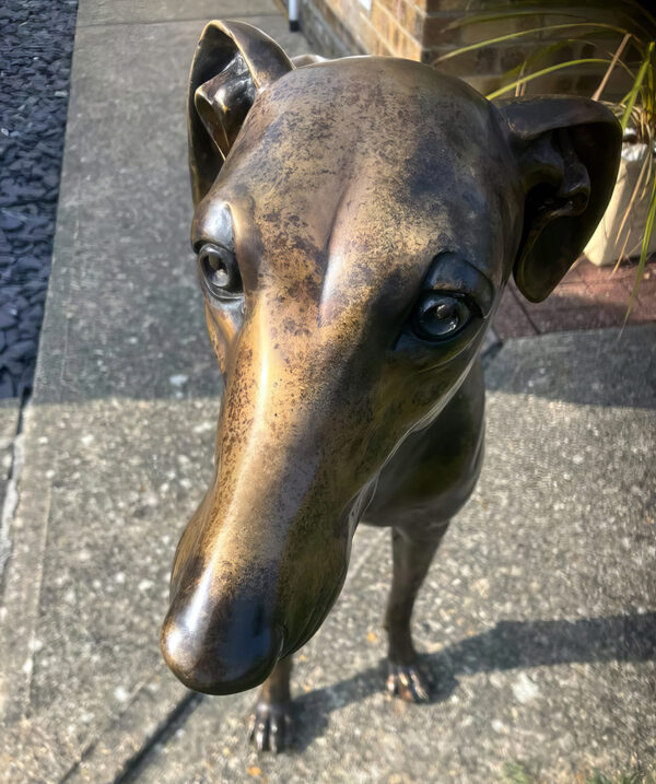 Hollow Cast Bronze Dog : Greyhound : Brindle : Brindle Coat-4