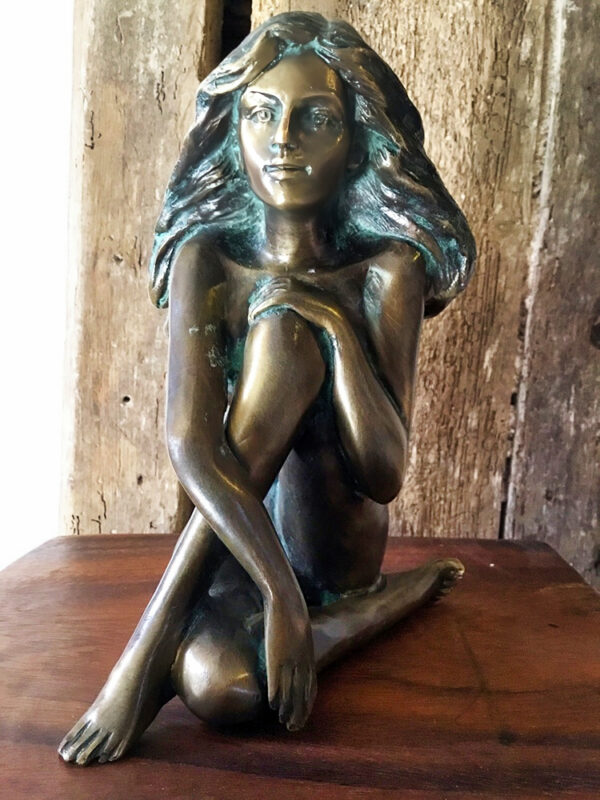 Hollow Cast Bronze Figure : Fern Hugging Her Leg-1