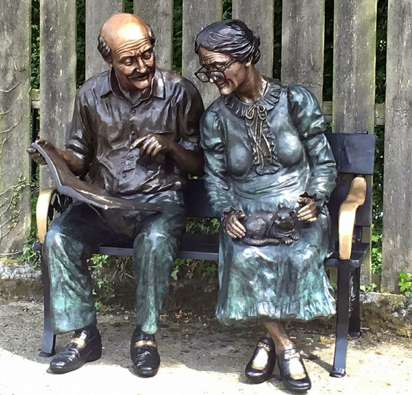 Hollow Cast Bronze Figures : Old Jack & Martha on a Bench : Commission-1