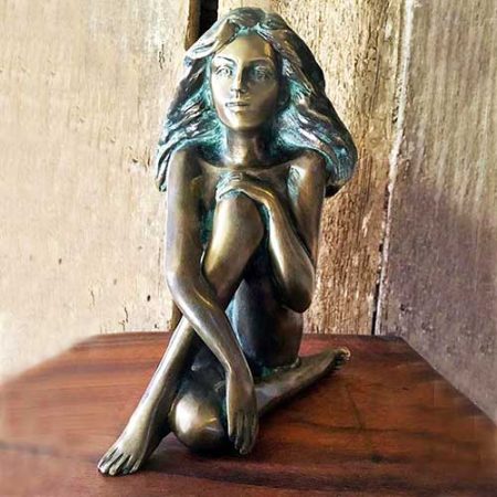 Bronze Figure : Fern Hugging Her Leg : Escar UK Bronze