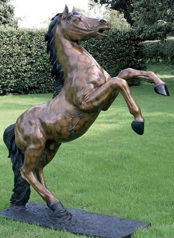 Hollow Cast Bronze Rearing Horse Dapple Brown-1