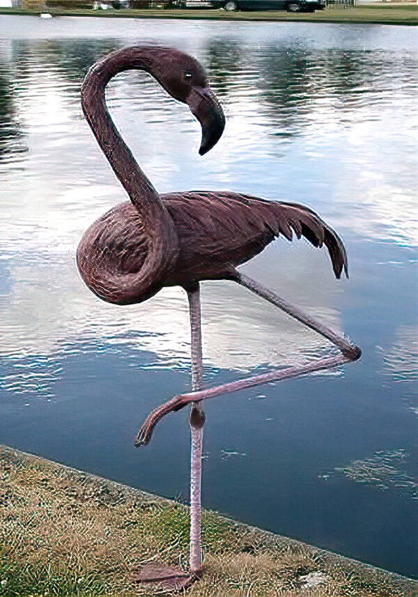 Hollow Cast Bronze Bird : Flamingo in a Classic Stance-1