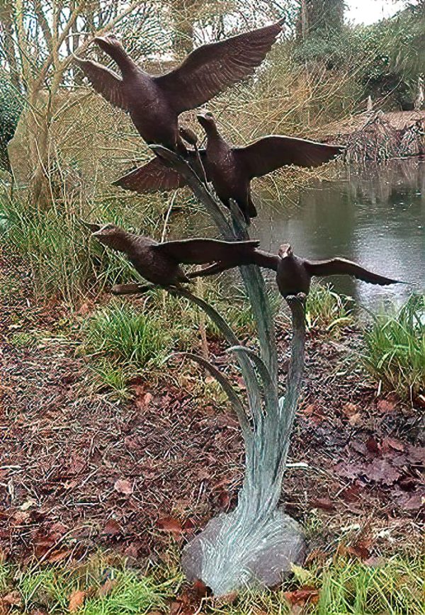 Hollow Cast Bronze Ducks in Reeds Non Water Feature Sculpture 1