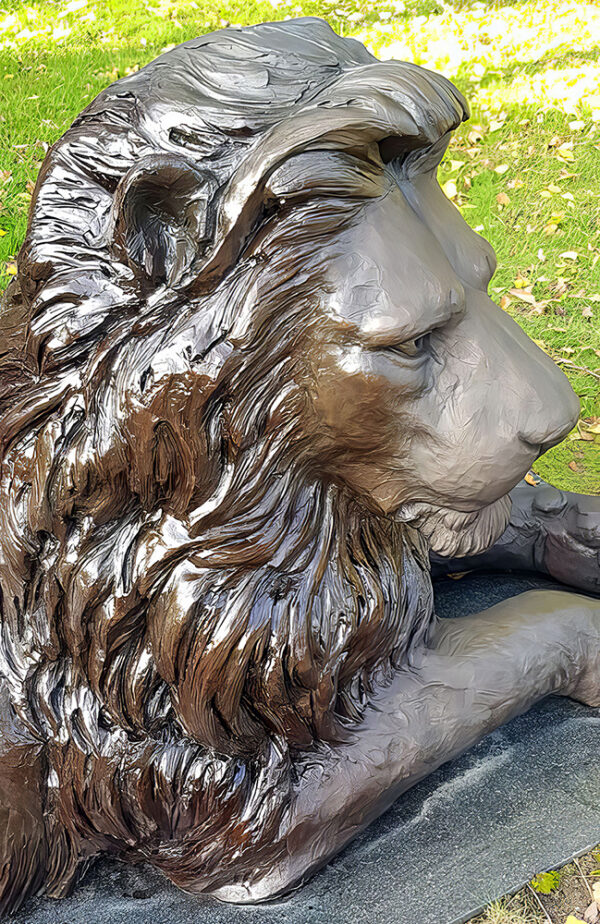 Hollow Cast Bronze Lions : Large African Lions on Flat Bases-4