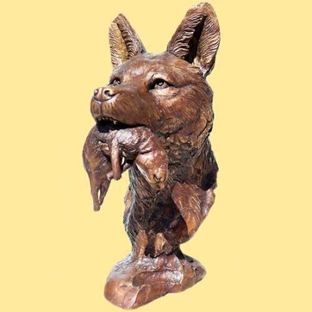 Bronze Fox Head with a Rabbit : Escar UK Bronze