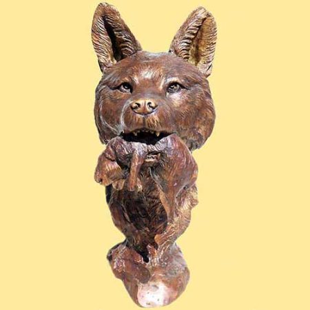 Bronze Fox Head with a Rabbit : Escar UK Bronze