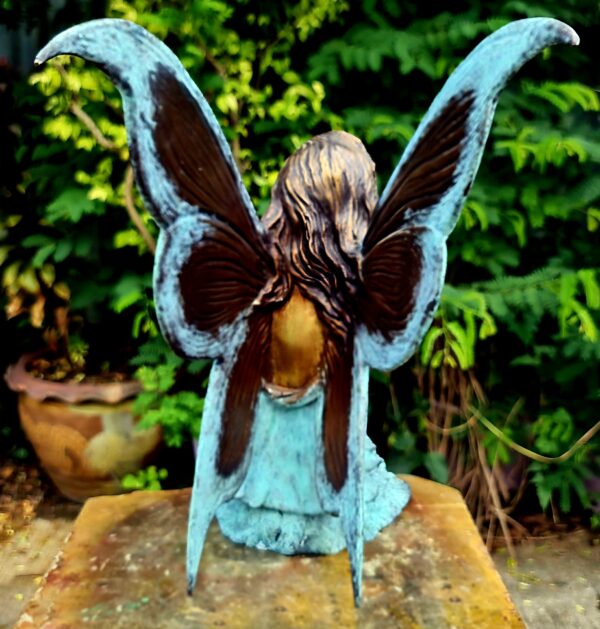 Hollow Cast Bronze Fairy : Fleur in a Seated Pose : Blue : Large-6