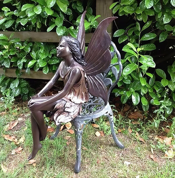 Hollow Cast Bronze Fairy Fleur in a Seated Pose : Brown : Small-1