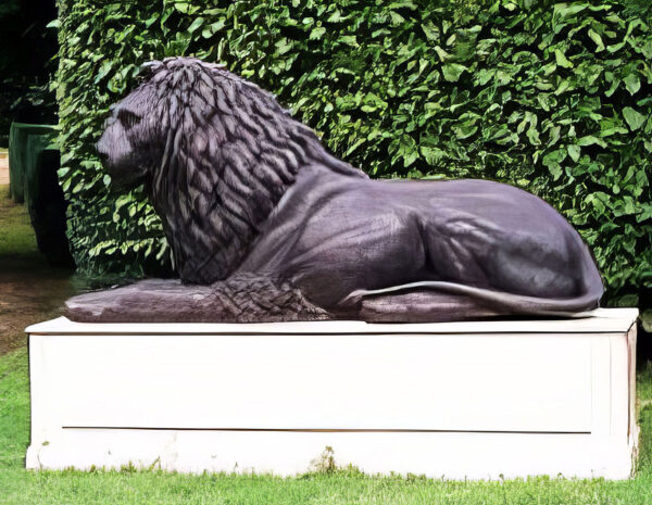 Hollow Cast Bronze African Lions on Marble Plinths-2