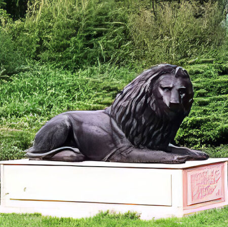 Hollow Cast Bronze African Lions on Marble Plinths