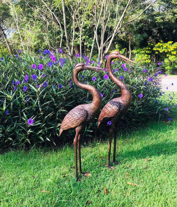 Hollow Cast Bronze Standing Herons : Pair : Brown-5