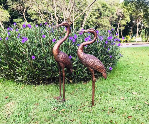 Hollow Cast Bronze Standing Herons : Pair : Brown-6