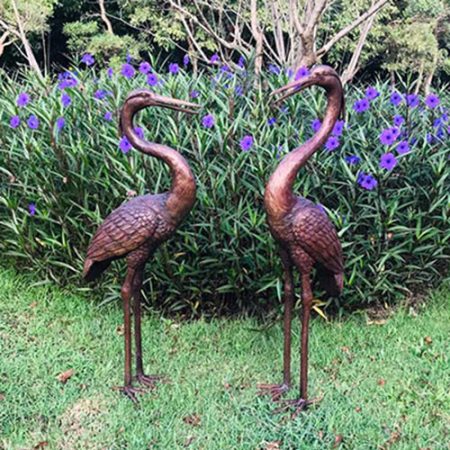 Hollow Cast Bronze Cast Bronze Standing Herons : Pair : Brown