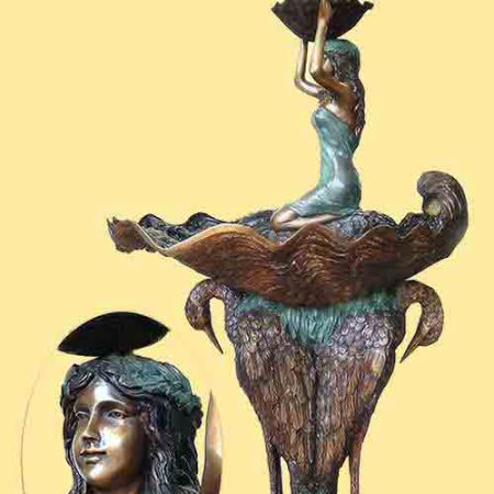 Bronze Girl and Two Herons Fountain : Escar UK Bronze : Escar UK Bronze