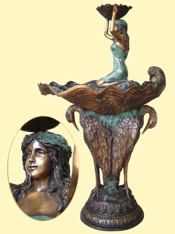 Hollow Cast Bronze Fountain : : Girl and Two Herons-1