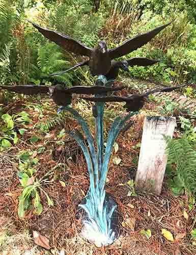 Bronze Ducks in Reeds Water Feature-2 : Escar UK Bronze