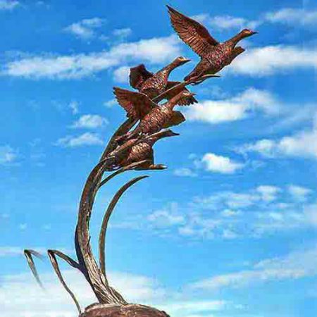 Bronze Ducks in Reeds Water Feature