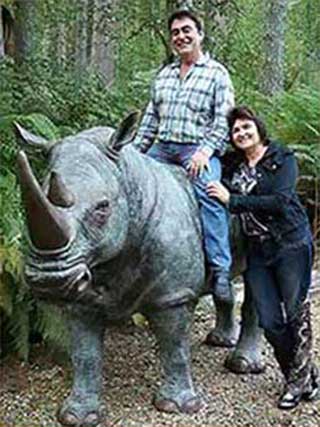 John and Joy on Rocky the White Rhino