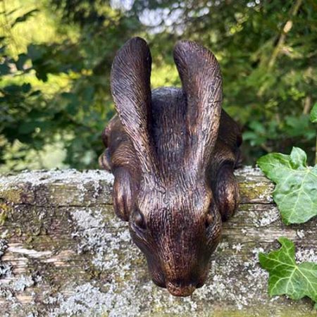 Hollow Cast Bronze Sculpture : Leaning Baby Hare : Holly : Escar UK Bronze