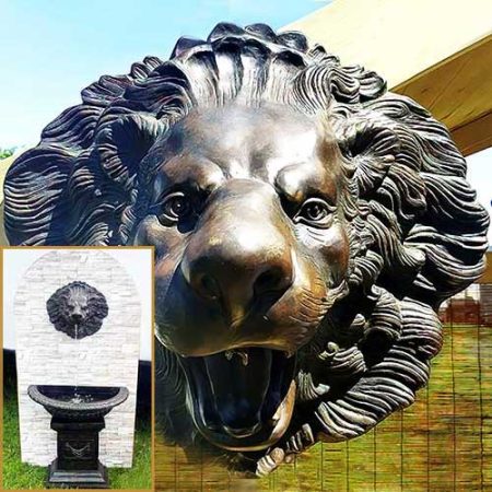 Bronze Lions Head Lenny Wall Plaque, Pedestal & Bowl : Escar UK Bronze